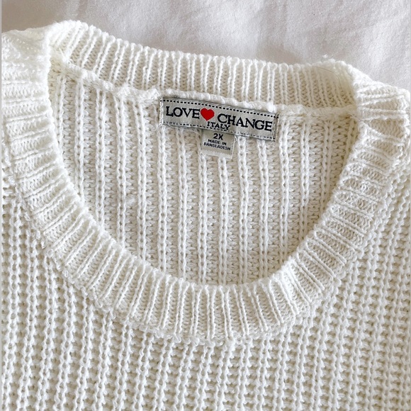 Love Change Italy Women’s Cream Crewneck Cable Knit Sweater 2X NWT - Picture 2 of 7
